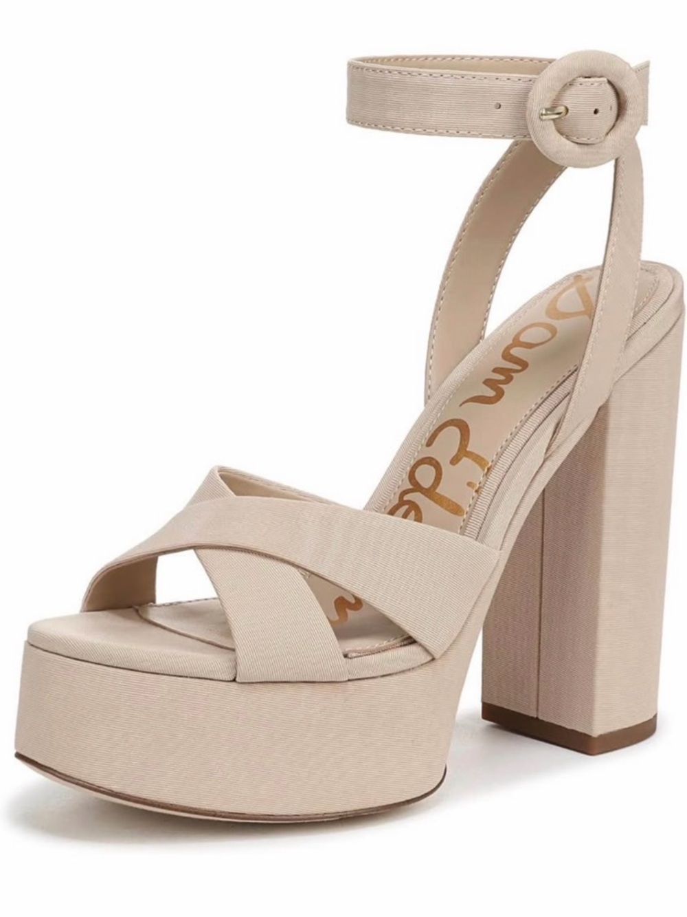 Sam Edelman Nude Beige Platform Block Heel Sandal with Ankle Strap